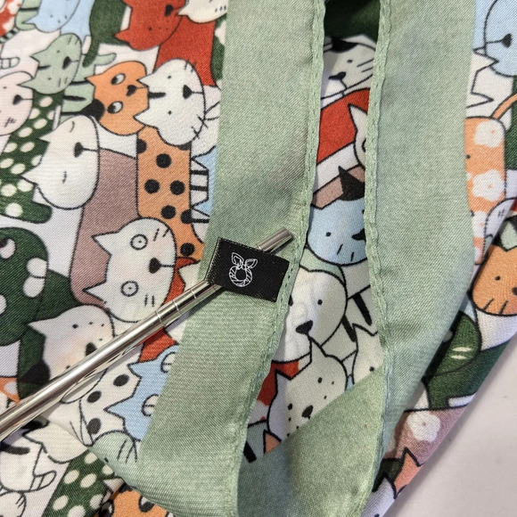 Whimsical cats scarf, neckerchief, light green polyester, unisex - Picture 8 of 11